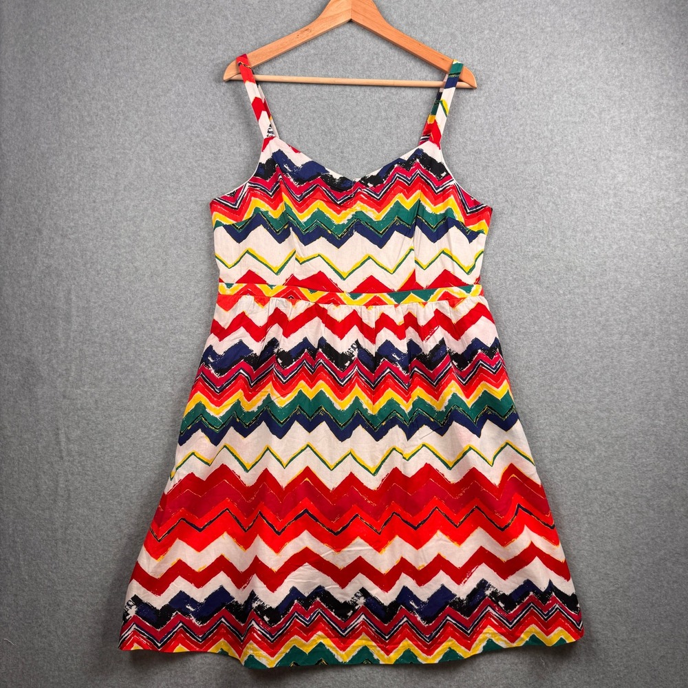 ModCloth Dress Womens XL Rainbow Chevron ZigZag Cotton Dopamine Sundress Travel